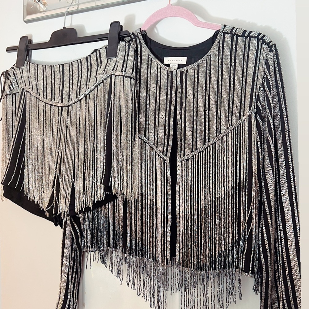 Gorgeous & Rare Beaded Fringe 2 Piece Jacket & Skort Top Shop